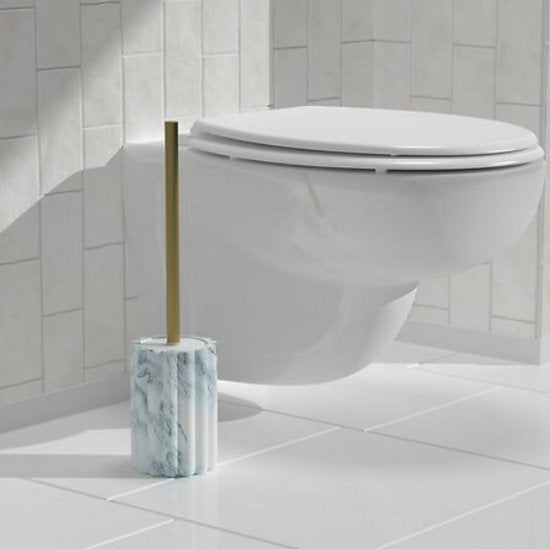 Marby WC-borstel Set Wit - Marmerlook - Polyresin - Diameter 10,5 cm x Hoogte 42,3 cm - Toiletborstel met houder