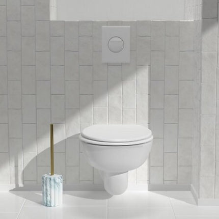 Marby WC-borstel Set Wit - Marmerlook - Polyresin - Diameter 10,5 cm x Hoogte 42,3 cm - Toiletborstel met houder
