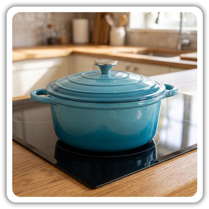 Hage - Gietijzeren Kookpan 22 cm - Geëmailleerde Pan met Deksel - Inductie - Gas - Elektrisch - Keramisch - Ovenbestendig - Inclusief 2 Hittebestendige Pannenlappen - Warmtebehoud - Voor Koken, Braden en Stoven - 3 Liter - Azuurblauw