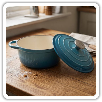Hage - Gietijzeren Kookpan - Geëmailleerde Pan met Deksel - Inductie - Gas - Elektrisch - Keramisch - Ovenbestendig - Inclusief 2 Hittebestendige Pannenlappen - Warmtebehoud - Voor Koken, Braden en Stoven - 24cm - 4 Liter - Azuurblauw - Braadpan