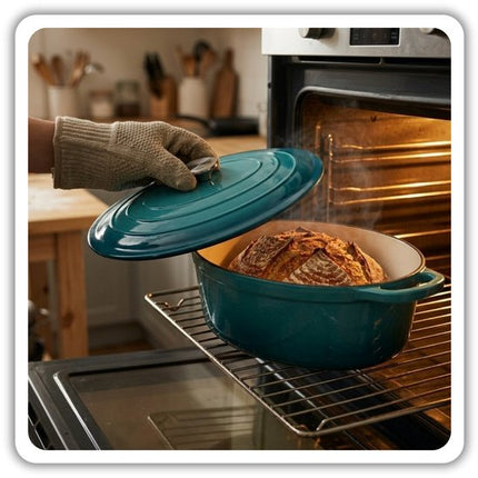 Hage - Gietijzeren Braadpan - Emaille Stoofpan met Deksel - Ovale Braadpan voor Oven en Inductie - Gietijzeren Sudderpan voor Braden, Stoven en Bakken - Warmtevaste Kookpan - 6 Liter - Azuurblauw - Dutch Oven