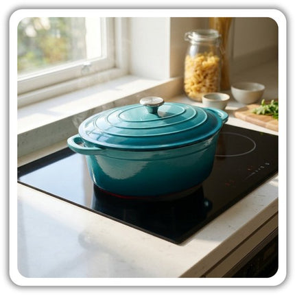 Hage - Gietijzeren Braadpan - Emaille Stoofpan met Deksel - Ovale Braadpan voor Oven en Inductie - Gietijzeren Sudderpan voor Braden, Stoven en Bakken - Warmtevaste Kookpan - 6 Liter - Azuurblauw - Dutch Oven