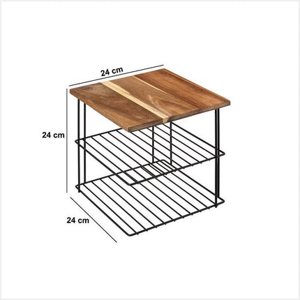 5Five Keukenrek aanrecht organiser - metaal - hout - 24 x 24 x 24 cm - pannenrek