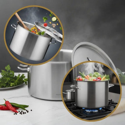 Kookpan - Catering Pan - Extra Grote Soeppan met Deksel - Stockpot - Inductie Geschikt - voor Soep, Pasta & Stoofgerechten - 58L - Ø50 cm - RVS