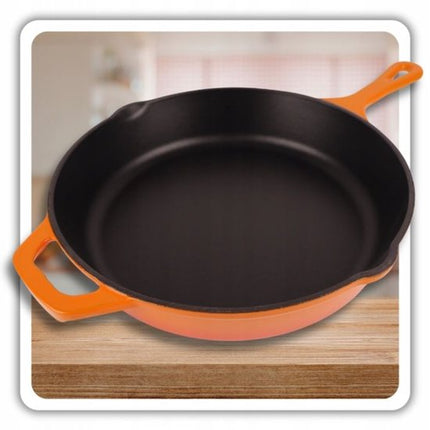 Hage - Gietijzeren Koekenpan - Geëmailleerde Bakpan - Inductie, Gas, Elektrisch & Keramisch - Ovenbestendig - Gelijkmatige Warmteverdeling - Duurzame Koekenpan voor 2-4 Personen - Ø26cm - Oranje