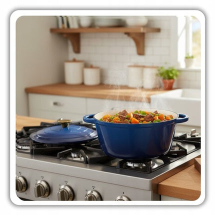 Hage - 3 Delig Braadpannenset - Gietijzeren Pannenset - Stoofpannenset - 3L, 4L en 5L met Deksel - Geëmailleerde Kookpannen - Ø22, Ø24 en Ø26 cm - Inductie - Oven - Warmtebehoud- Blauw