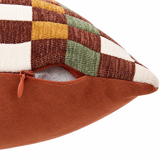 Sierkussen - Dambord Patroon - Afneembare Hoes - Rits - Wasbaar - Decoratief Kussen - Binnengebruik - Voor Bank, Bed en Fauteuil - Woonkamerdecoratie - Polyester - 30 x 50 cm - Terracotta