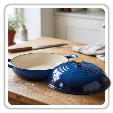Hage - Broodbakpan - Geëmailleerde Gietijzeren Broodpan met Deksel - Voor Knapperig Brood & Ovenschotels - Geschikt voor Inductie, Gas & Oven - Inclusief Pannenhouder & Handbeschermers - 2 Liter - Ø26 x 16.5 cm - Blauw