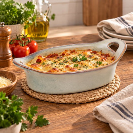 2-Delig Ovenschaal - Ovale Schalen - Serveerschalen - Stoneware Keramiek - Oven Magnetron Vaatwasser - 0.3L - 20.4 x 11,5 x 5.8 cm - Groen