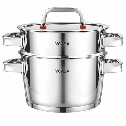 Vcasa 3-delige stoompan set 20 cm met glazen deksel, rvs