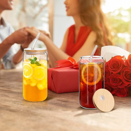 4 stuks drinkglazen met deksel en rietjes, Bubble Tea beker, ijskoffie, glazen, 500 ml, Bear Can cocktailglazen, ijskoffiebeker voor milkshakes, sappen, smoothies (halfverzegeld)