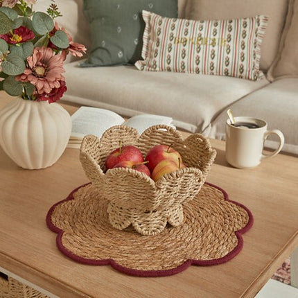Decoratieve Schaal - Woonschaal - Sierplateau - Decoratieve Schaal met Festoenrand - Papieren Opbergschaal - Landelijke Decoratieschaal - Binnengebruik - Ø23.5 x 14 cm - Beige