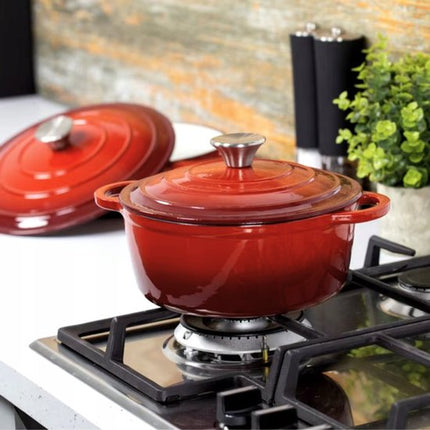 Hage - Rode Keukenset 4-Delig - Zout- & Pepermolens 22 cm met Keramische Maalschijven - Geëmailleerde Gietijzeren Koekenpan 20 cm - Braadpan 5L met Deksel 26 cm - Inductie, Gas & Oven - Voor Koken & Kruiden