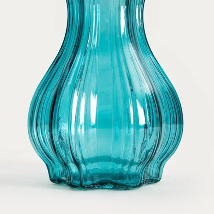 Homla - Vaas - Bloemenvaas - Glazen Vaas - Decoratieve Bloemenvaas met Golvende Rand - Moderne Design Vaas voor Verse & Droogbloemen - 13 x 25 cm - Turquoise