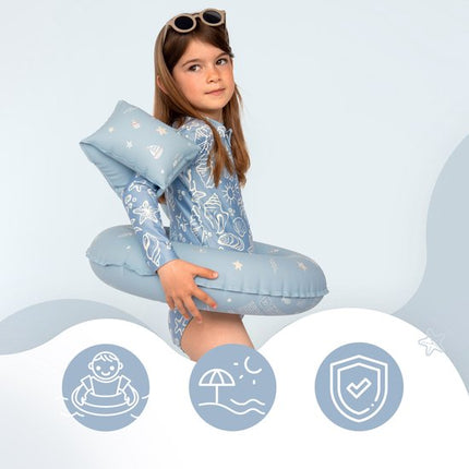 Sipo - Zwemaccessoiresset - Zwembandjes & Zwemband - voor Kinderen 3-6 Jaar - Opblaasbare Zwemvleugels - Zwemring Kind - Zwemhulpmiddel - Geschikt voor 15-30 kg - Zwemaccessoires voor Peuters - PVC - Blauw