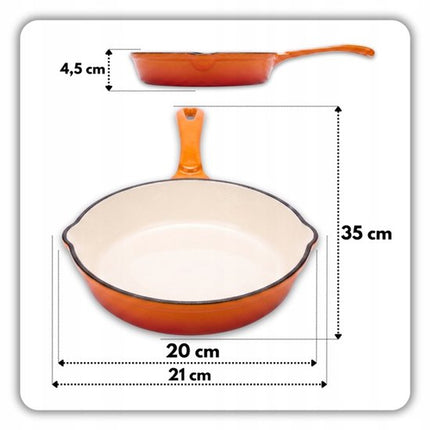 Hage - 4-Delig Gietijzeren Keukenset - Braadpan 5L 26 cm met Deksel & Koekenpan 20 cm - 2 Zout- en Pepermolens 100 ml - Geëmailleerd - Inductie, Gas & Oven - Keramische Maalschijven - Oranje