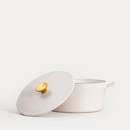 Homla - Andreas Cast Iron Pot - Gietijzeren Braadpan - Inclusief Deksel – Geschikt voor Alle Warmtebronnen & Oven - 5L - Ø25 x 11.5 cm - Beige Mat