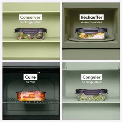 Vershoudbakjes Glas Set van 4 - Meal Prep Bakjes - Glazen Lunchbox met Deksel - 2x 0.5L & 2x 1.3L