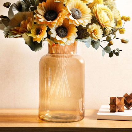 Homla - Tenno Bloemenvaas - Decoratieve Vaas - Modern Design - Groot Glazen Vaas voor Droogbloemen & Boeket- Scandinavisch Interieur - Stijlvolle Woonaccessoire - Ø14.5 x 25.5 cm - Beige