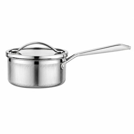 Rvs steelpan 16 cm met afgietdeksel en maataanduiding, tri-ply, alle warmtebronnen