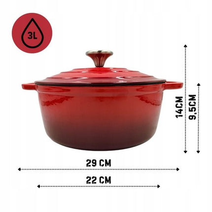 Hage - Braadpan - Geëmailleerde Gietijzeren Braadpan - Casserole - Geschikt voor Inductie, Gas & Oven - Inclusief Pannenonderzetter & Handgreepbeschermers - 3 Liter - Ø22 x 9.5 cm - Rood