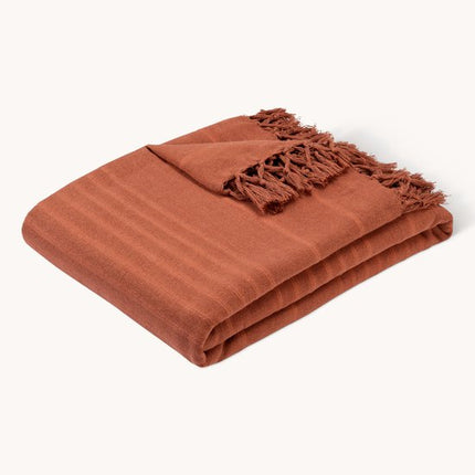 Atmosphera Plaid - terracotta - 230 x 250 cm - katoen - met franjes - bedsprei - kleed - dekentje