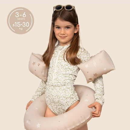 Sipo - Zwemaccessoiresset - Zwembandjes & Zwemband - voor Kinderen 3-6 Jaar - Opblaasbare Zwemvleugels - Zwemring Kind - Zwemhulpmiddel - Geschikt voor 15-30 kg - Zwemaccessoires voor Peuters - PVC - Beige