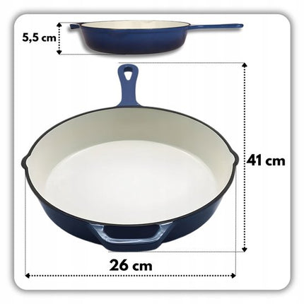 Hage - 2-Delig Koekenpannen - Gietijzeren Koekenpannen - Geëmailleerde Bakpannen - Inductie, Gas & Oven - Koekenpan voor Bakken, Braden & Stoven - Duurzaam & Gelijkmatige Warmteverdeling - Ø20 & 26 cm - Blauw