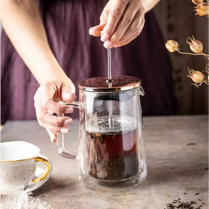 Klausberg Koffie- en Thee Pistonmaker - Glas - Koperkleurig - 600 ml - French Press - Koffiemaker - Model KB7724
