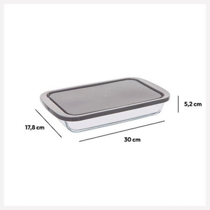 Glazen Ovenschaal Set - Set van 3 - Ovenschalen met Deksel - Magnetronbestendig - Voor Bakken, Bewaren en Opwarmen - Rechthoekige, Ovale en Ronde Bakschaal - Grijs & Transparant