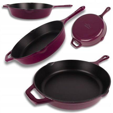 Hage - Gietijzeren Koekenpan - Geëmailleerde Bakpan met Hoge Rand - Inductie, Gas, Elektrisch & Ovenbestendig - Voor Bakken en Braden - Gelijkmatige Warmteverdeling - Ergonomisch Handvat - Ø26cm - Aubergine