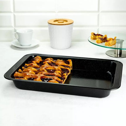 KINGHOFF Marmerenlook Bakvorm - Rechthoekige Cakevorm 42,5x28,5x5 cm - Zwarte Antiaanbaklaag - Geschikt voor Oven