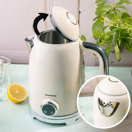 Klausberg - Elektrische Waterkoker & Broodrooster Set - 1.7L Waterkoker met LED Display & Temperatuurregeling 40-100°C - Retro 2-Sleuven Broodrooster 850W - 6 Bruiningsstanden - Ontdooien & Opwarmen - Beige