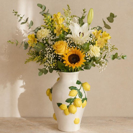 Atmosphera Bloemenvaas citroenen - geel - keramiek - D20 x H33 cm - fruitvaas citroen patroon