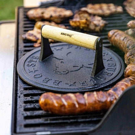 Kinghoff Gietijzeren Hamburgerpers Ø18 cm – Vleesprasser met Houten Handvat – Model KH-1759