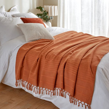 Atmosphera Plaid - terracotta - 230 x 250 cm - katoen - met franjes - bedsprei - kleed - dekentje