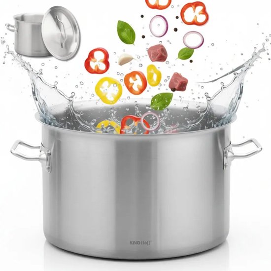 KingHoff Kookpan - Grote Soeppan - Stockpot met Deksel - voor Soep, Pasta & Stoofgerechten - Inductie Geschikt - 14L - RVS - Ø30 x 20 cm - Zilver