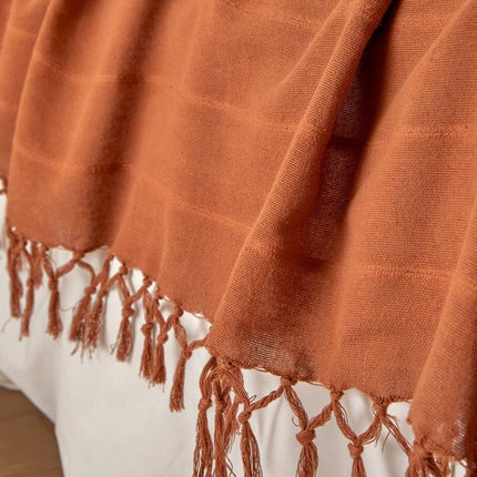 Atmosphera Plaid - terracotta - 230 x 250 cm - katoen - met franjes - bedsprei - kleed - dekentje