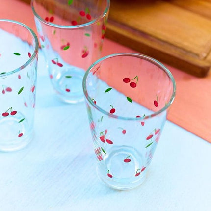 Homla - Drinkglas - Drinkglazen met Kersen Design - Set van 3 - Glazen Waterglazen - Voor Sap, Limonade, Cocktails & Frisdrank - 300 ml - Ø8 x 12 cm - Transparant