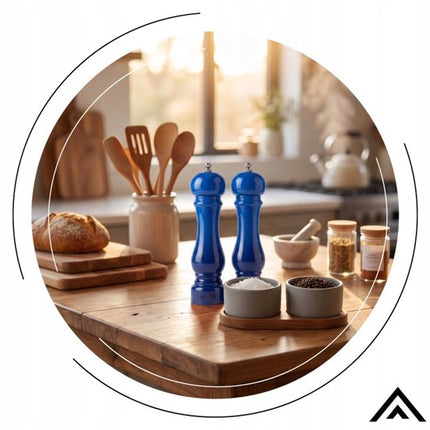 Hage - 3-Delig Keukenset - Gietijzeren Koekenpan 20 cm & Braadpan 5L met Deksel - 2 Handmatige Zout- en Pepermolens 100 ml - Geëmailleerd - Inductie, Gas & Oven - Blauw