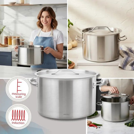 Kookpan - Catering Pan - Extra Grote Soeppan met Deksel - Stockpot - Inductie Geschikt - voor Soep, Pasta & Stoofgerechten - 44L - Ø45 cm - RVS