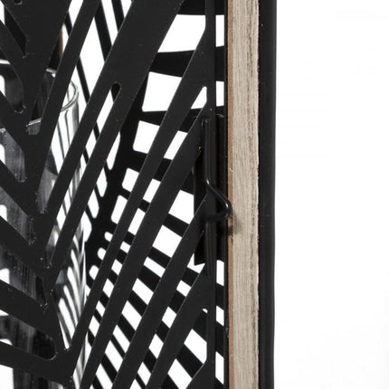 Lantaarn - windlicht - zwart - hout - 38cm - inclusief binnenglas
