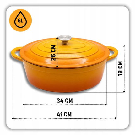 Hage - Pannenset - Keukenset - Gietijzeren Pannenset - 3 Delig - 4 L Kookpan met Deksel - 6 L Braadpan met Deksel - 26 cm Koekenpan - Geëmailleerd Gietijzer - Inductie - Oven - Mosterdgeel