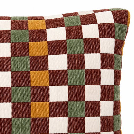 Sierkussen - Dambord Patroon - Afneembare Hoes - Rits - Wasbaar - Decoratief Kussen - Binnengebruik - Voor Bank, Bed en Fauteuil - Woonkamerdecoratie - Polyester - 30 x 50 cm - Terracotta