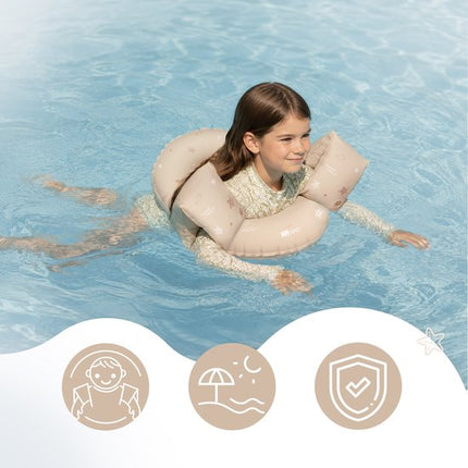 Sipo - Zwemaccessoiresset - Zwembandjes & Zwemband - voor Kinderen 3-6 Jaar - Opblaasbare Zwemvleugels - Zwemring Kind - Zwemhulpmiddel - Geschikt voor 15-30 kg - Zwemaccessoires voor Peuters - PVC - Beige
