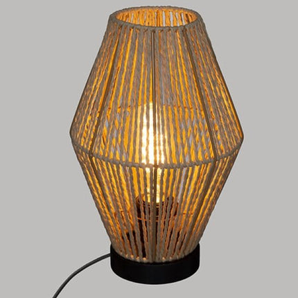 Aissa Tafellamp - Lamp zonder Voet - Decoratieve Lamp - Set van 2 - Ronde Tafellamp met Rope Design - Sfeerlamp Woonkamer - Gemaakt van Staal en MDF - 19 x 30 cm - 150cm Kabel - Beige