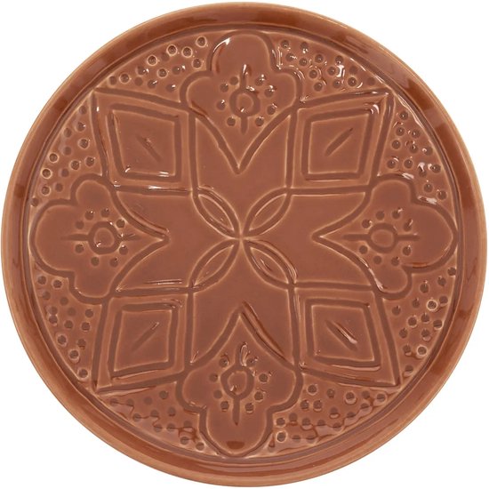 Set van 2 Dessertborden Terracotta 20 cm - Aardewerk Bordjes met Bloemopdruk - Schoteltjes - Taartbordjes -
