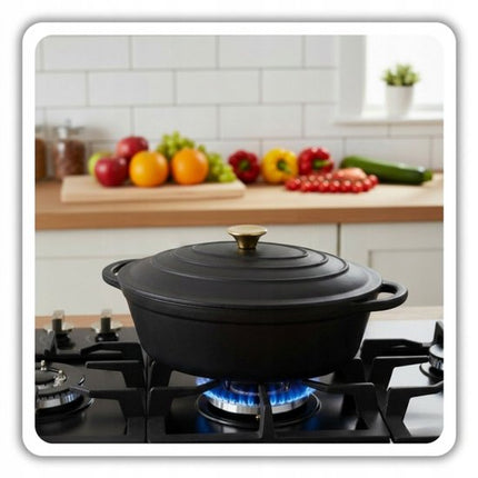 Hage - 2 Delige Set - Gietijzeren Braadpannenset - 2,85 L + 6 L - Geëmailleerde Braadpannen met Deksel - Ovenschalen voor Brood, Vlees en Ovenschotels - Inductie - Dutch Oven - Zwart