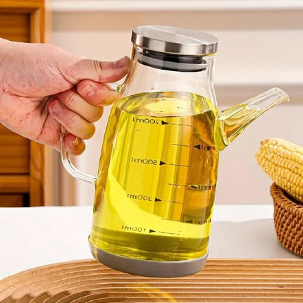 Classic Borosilicate Glass Oil Bottle with Lid and Rubber Base - Dressing Holder for Glass Vinegar - 600ml