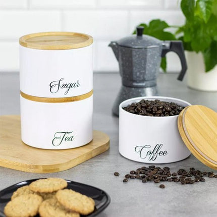 Klausberg 7507 stapelbare voorraadpotten set van 3 - koffie, thee, suiker - wit